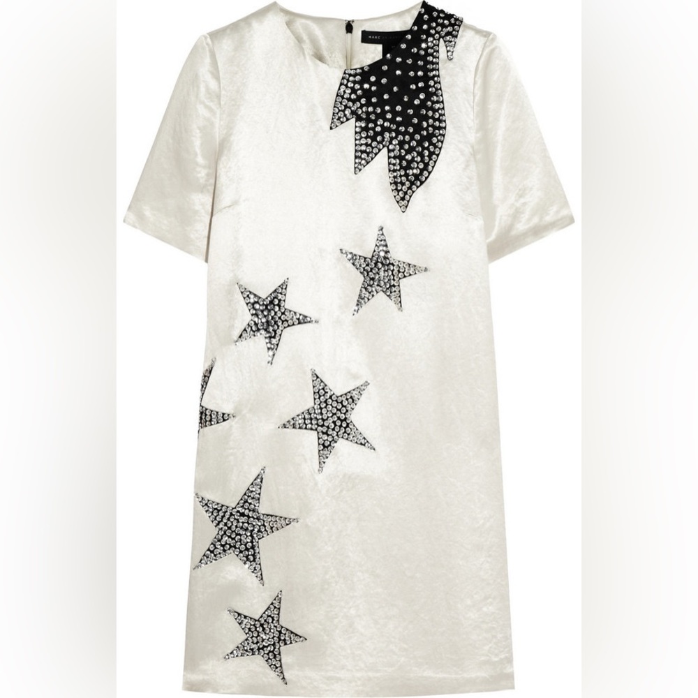 MARC BY MARC JACOBS Cosmo Night Star-Appliquéd Satin Mini Dress Size: L - Picture 5 of 17